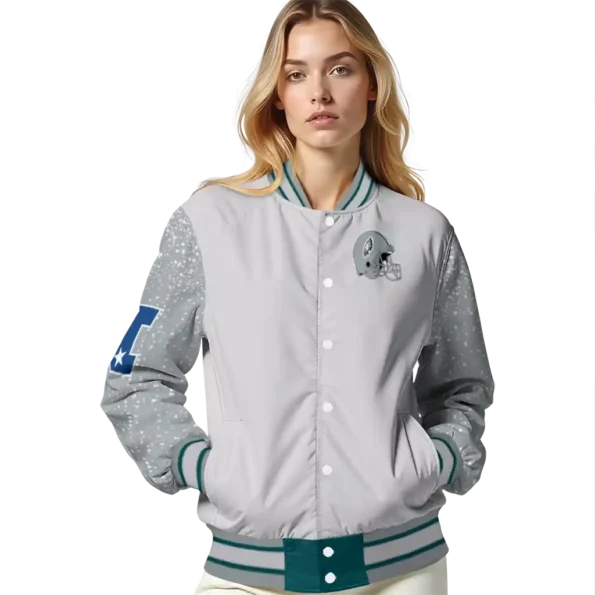 custom philadelphia eagles speckled arms green gray varsity jacket latest model