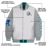 custom philadelphia eagles speckled arms green gray varsity jacket best selling