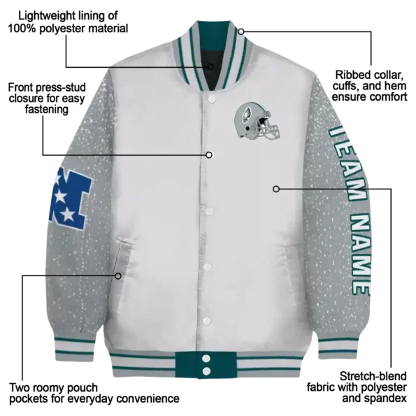 custom philadelphia eagles speckled arms green gray varsity jacket new arrival