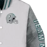custom philadelphia eagles speckled arms green gray varsity jacket best selling