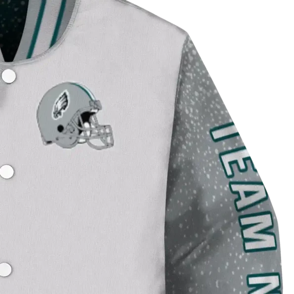 custom philadelphia eagles speckled arms green gray varsity jacket premium grade