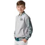 custom philadelphia eagles speckled arms green gray varsity jacket best selling