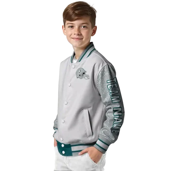 custom philadelphia eagles speckled arms green gray varsity jacket trendy