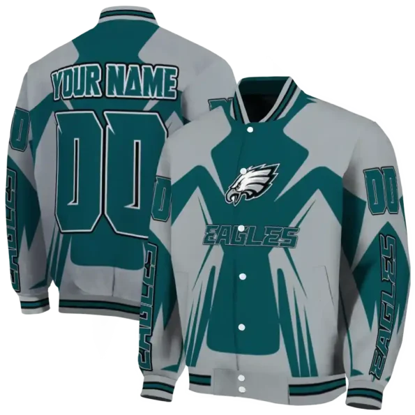 custom philadelphia eagles spider mark green grey crocs varsity jacket fashion forward
