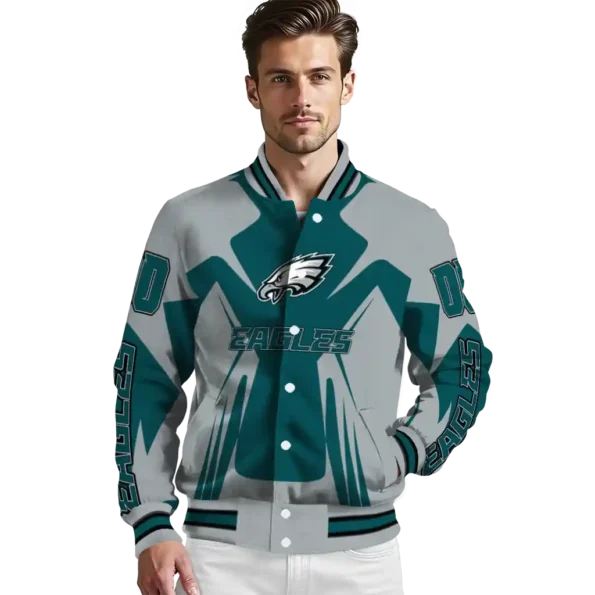 custom philadelphia eagles spider mark green grey crocs varsity jacket high quality