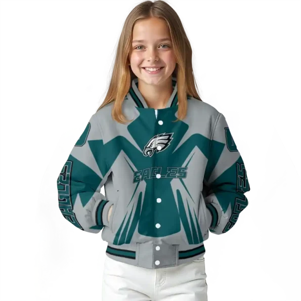 custom philadelphia eagles spider mark green grey crocs varsity jacket top rated