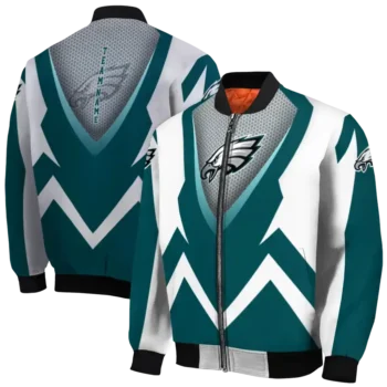 custom philadelphia eagles v stripes green white bomber jacket fashion forward