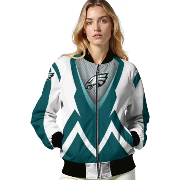 custom philadelphia eagles v stripes green white bomber jacket latest model