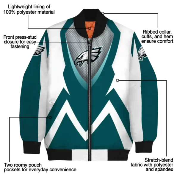 custom philadelphia eagles v stripes green white bomber jacket new arrival