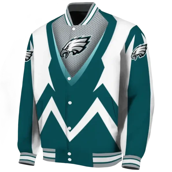 custom philadelphia eagles v stripes green white varsity jacket best selling