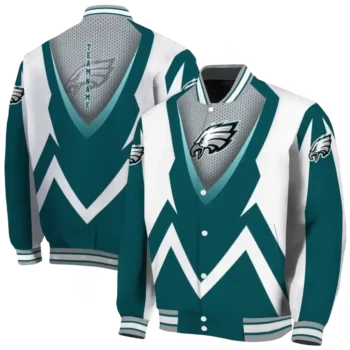 custom philadelphia eagles v stripes green white varsity jacket fashion forward