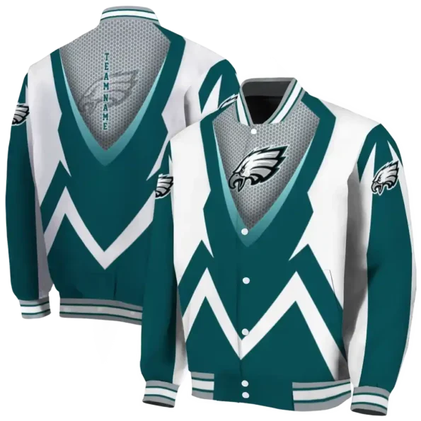 custom philadelphia eagles v stripes green white varsity jacket fashion forward