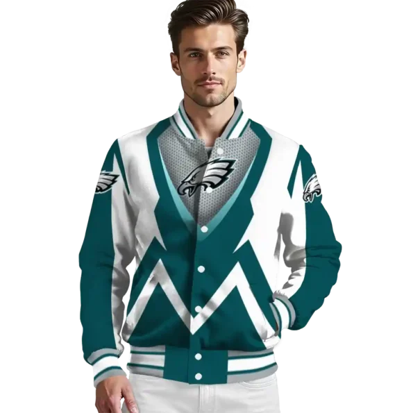 custom philadelphia eagles v stripes green white varsity jacket high quality