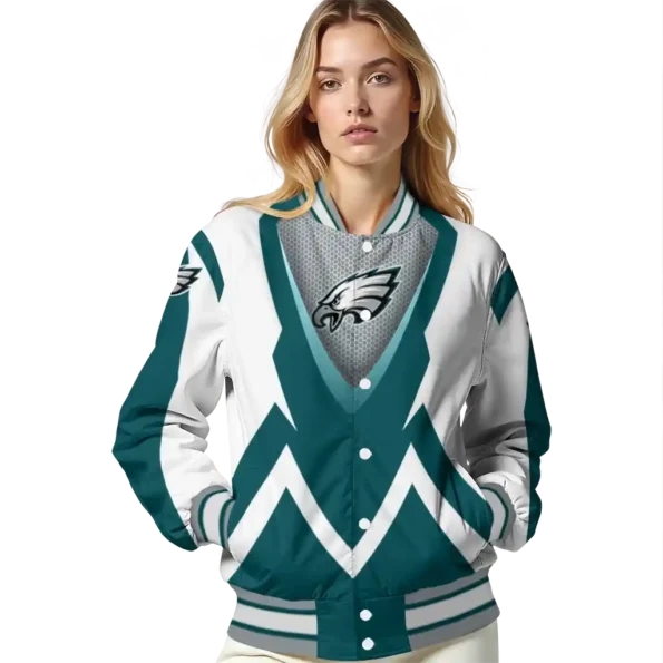 custom philadelphia eagles v stripes green white varsity jacket latest model