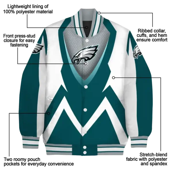 custom philadelphia eagles v stripes green white varsity jacket new arrival
