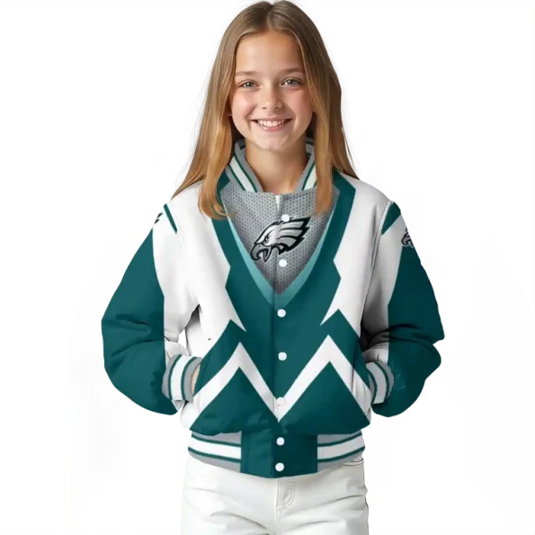 custom philadelphia eagles v stripes green white varsity jacket top rated