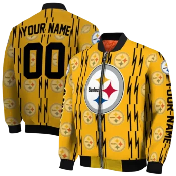 custom pittsburgh steelers bolt stripe gold bomber jacket fashion forward