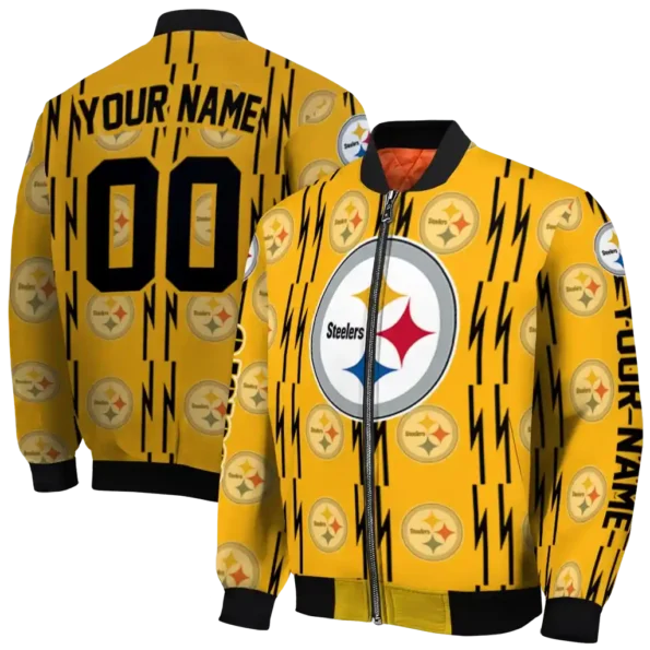 custom pittsburgh steelers bolt stripe gold bomber jacket fashion forward