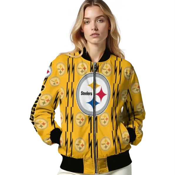 custom pittsburgh steelers bolt stripe gold bomber jacket latest model