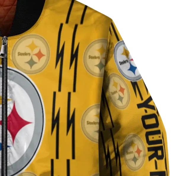custom pittsburgh steelers bolt stripe gold bomber jacket premium grade