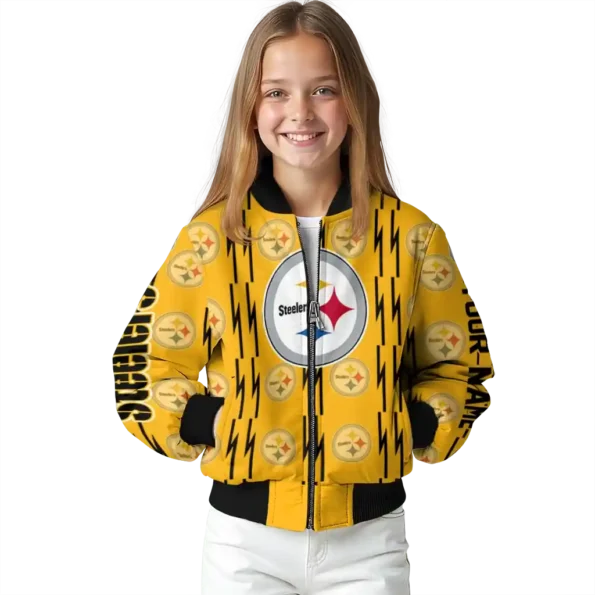 custom pittsburgh steelers bolt stripe gold bomber jacket top rated