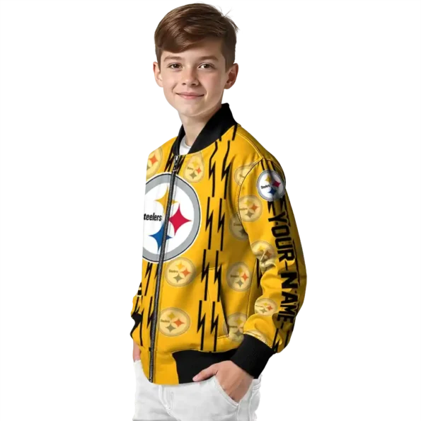 custom pittsburgh steelers bolt stripe gold bomber jacket trendy