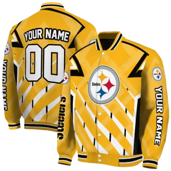 custom pittsburgh steelers chevron angles gold varsity jacket fashion forward