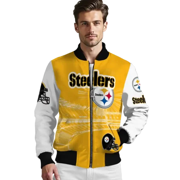custom pittsburgh steelers ferris arena gold white bomber jacket high quality