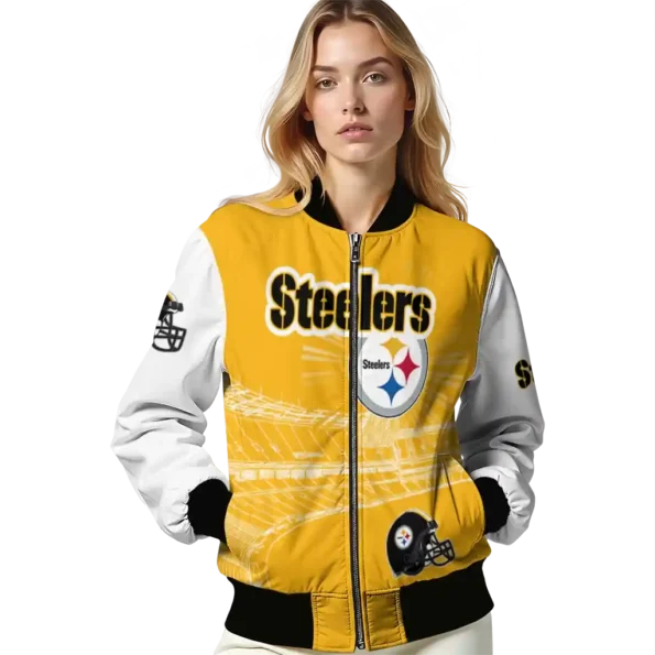 custom pittsburgh steelers ferris arena gold white bomber jacket latest model