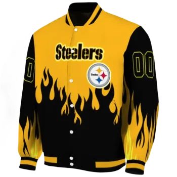 custom pittsburgh steelers flame border gold black varsity jacket best selling