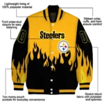 custom pittsburgh steelers flame border gold black varsity jacket best selling