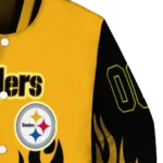 custom pittsburgh steelers flame border gold black varsity jacket best selling