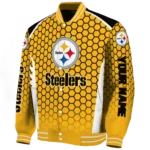 custom pittsburgh steelers hexagon grid gold varsity jacket best selling