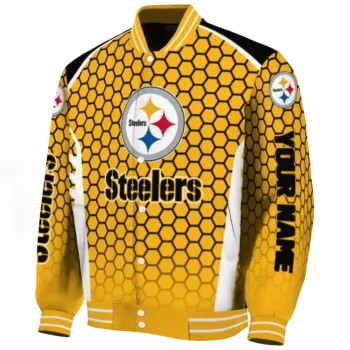 custom pittsburgh steelers hexagon grid gold varsity jacket best selling