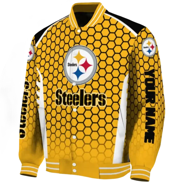 custom pittsburgh steelers hexagon grid gold varsity jacket best selling