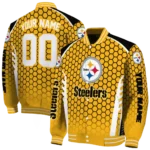 custom pittsburgh steelers hexagon grid gold varsity jacket best selling
