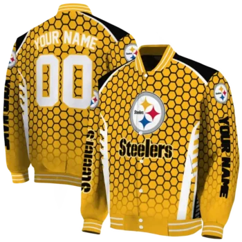 custom pittsburgh steelers hexagon grid gold varsity jacket fashion forward