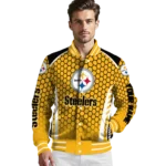 custom pittsburgh steelers hexagon grid gold varsity jacket best selling