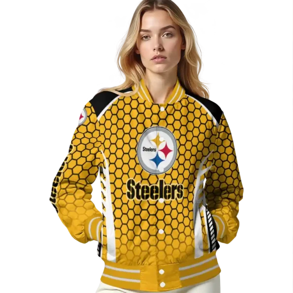 custom pittsburgh steelers hexagon grid gold varsity jacket latest model