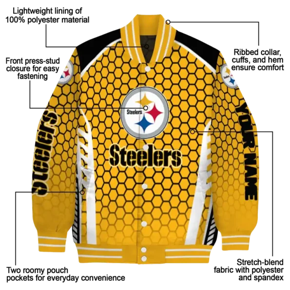 custom pittsburgh steelers hexagon grid gold varsity jacket new arrival