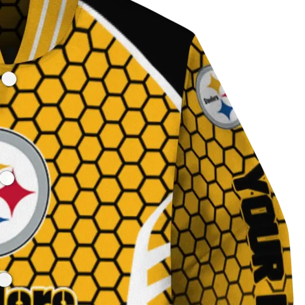 custom pittsburgh steelers hexagon grid gold varsity jacket premium grade