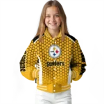 custom pittsburgh steelers hexagon grid gold varsity jacket best selling
