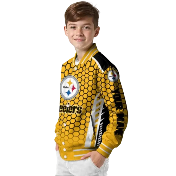 custom pittsburgh steelers hexagon grid gold varsity jacket trendy