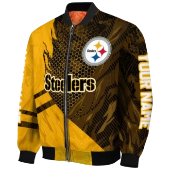 custom pittsburgh steelers hexagon mesh gold black bomber jacket best selling