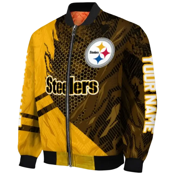 custom pittsburgh steelers hexagon mesh gold black bomber jacket best selling