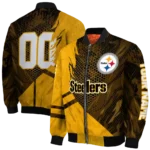 custom pittsburgh steelers hexagon mesh gold black bomber jacket best selling