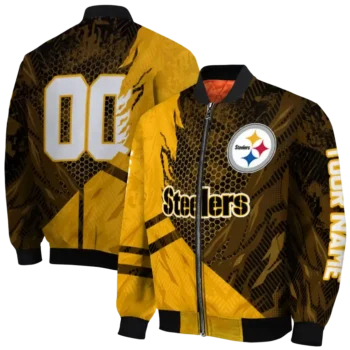 custom pittsburgh steelers hexagon mesh gold black bomber jacket fashion forward