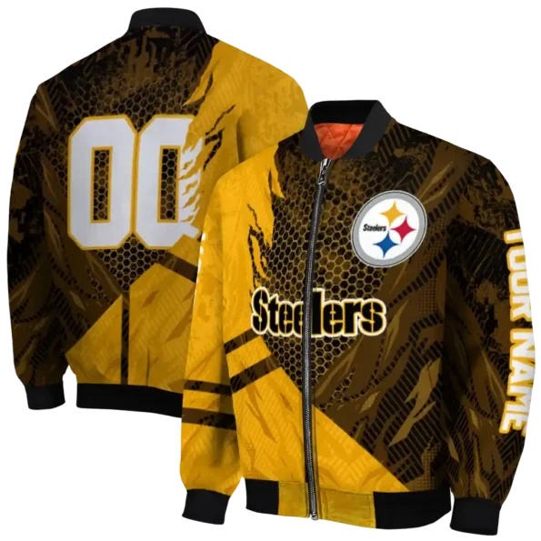 custom pittsburgh steelers hexagon mesh gold black bomber jacket fashion forward