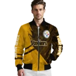 custom pittsburgh steelers hexagon mesh gold black bomber jacket best selling