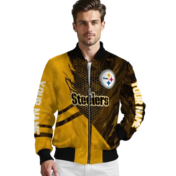 custom pittsburgh steelers hexagon mesh gold black bomber jacket high quality